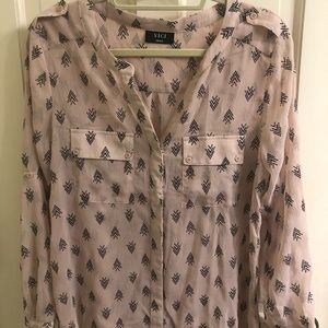 Light mauve & black sheer button down top